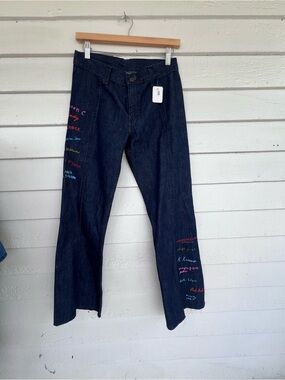 Levi's Dark Blue Straight Leg Jeans with Multicolor Embroidered Accents